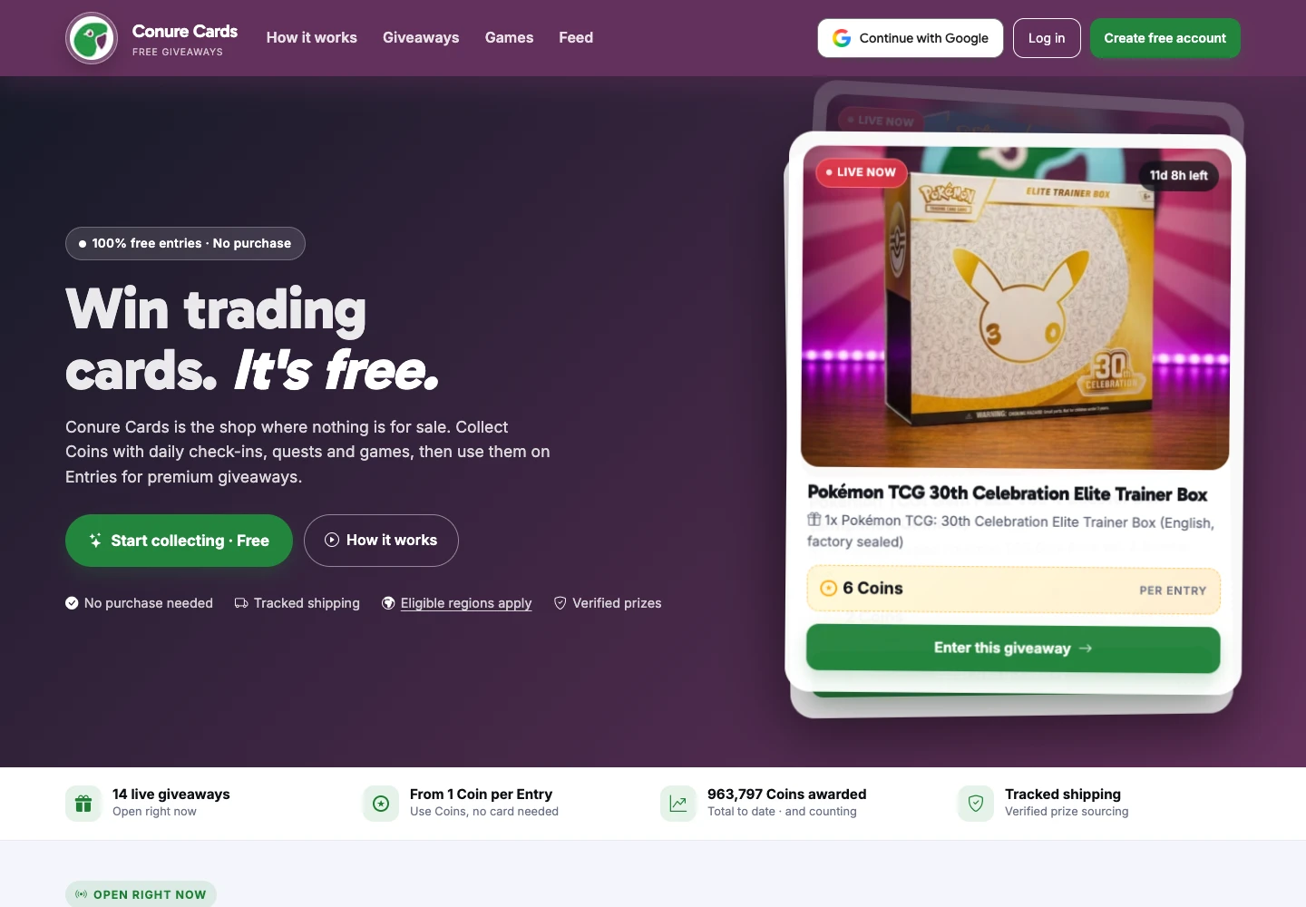 The real Conure Cards website